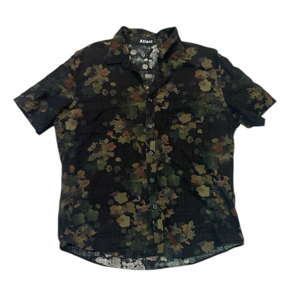 Atlanl Floral Short-Sleeve Button-Down Shirt Lightweight Hawaiian Size Large